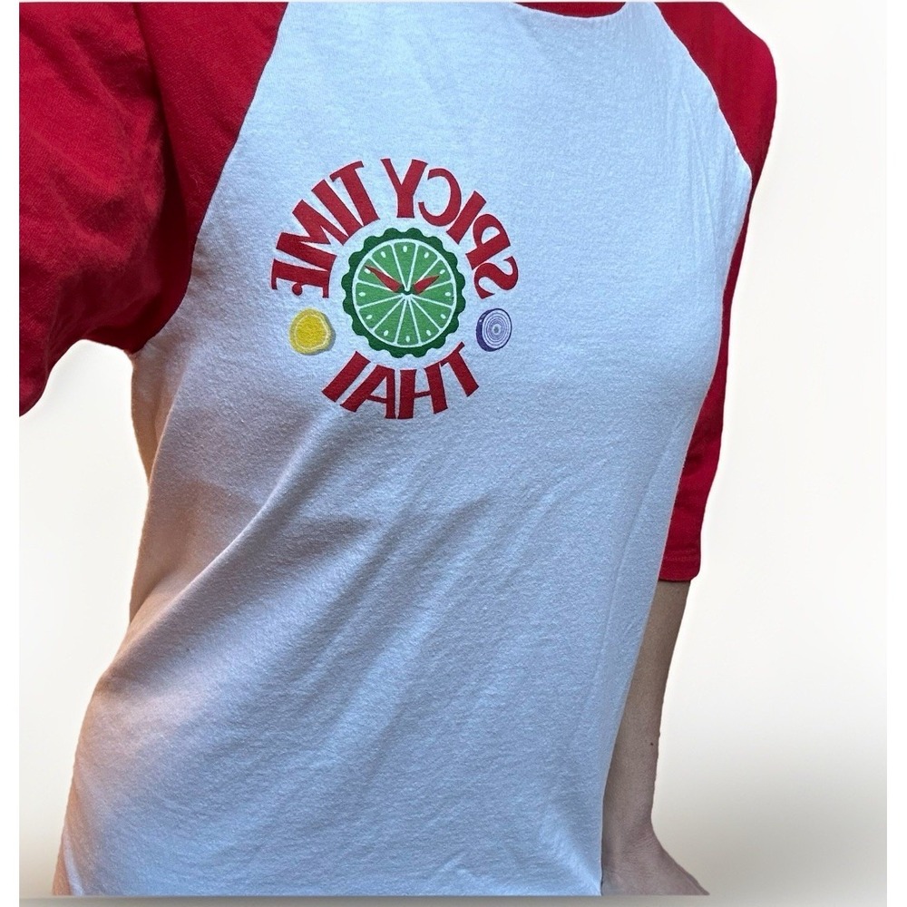 Spicy Lime Thai Raglan Tee Red & White Baseball Shirt Foodie 90's Y2K Small‎